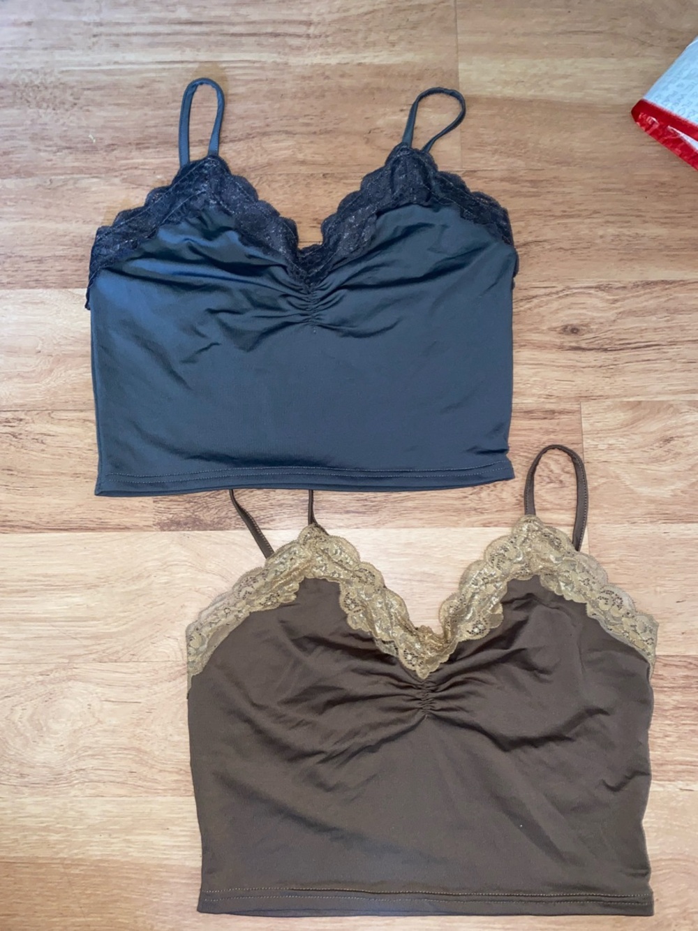 Women's Lace-Trim Cami Tank Top Bundle - Set of 2 / Grey and Brown